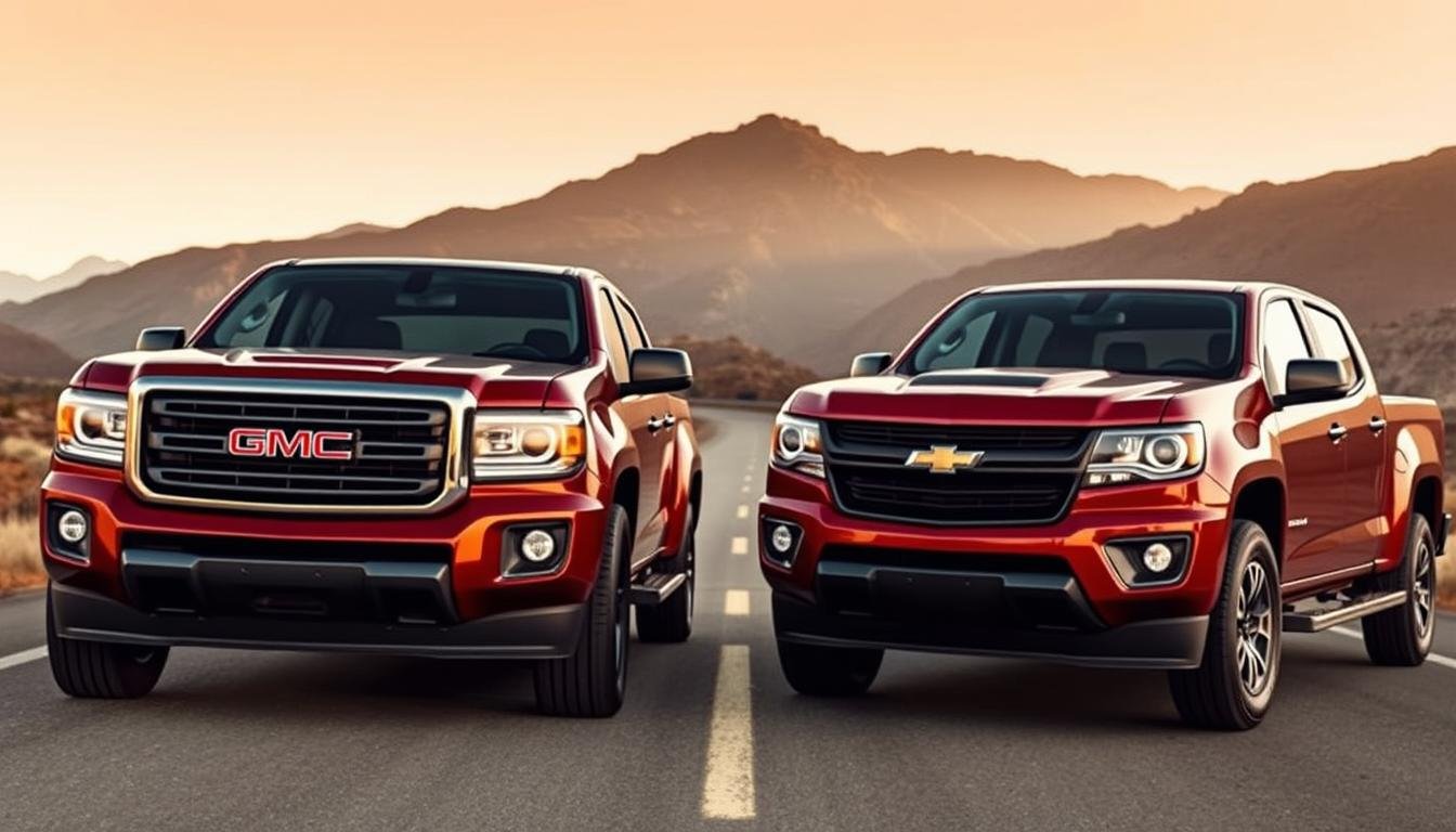 GMC Canyon and Chevy Colorado side by side showing exterior design